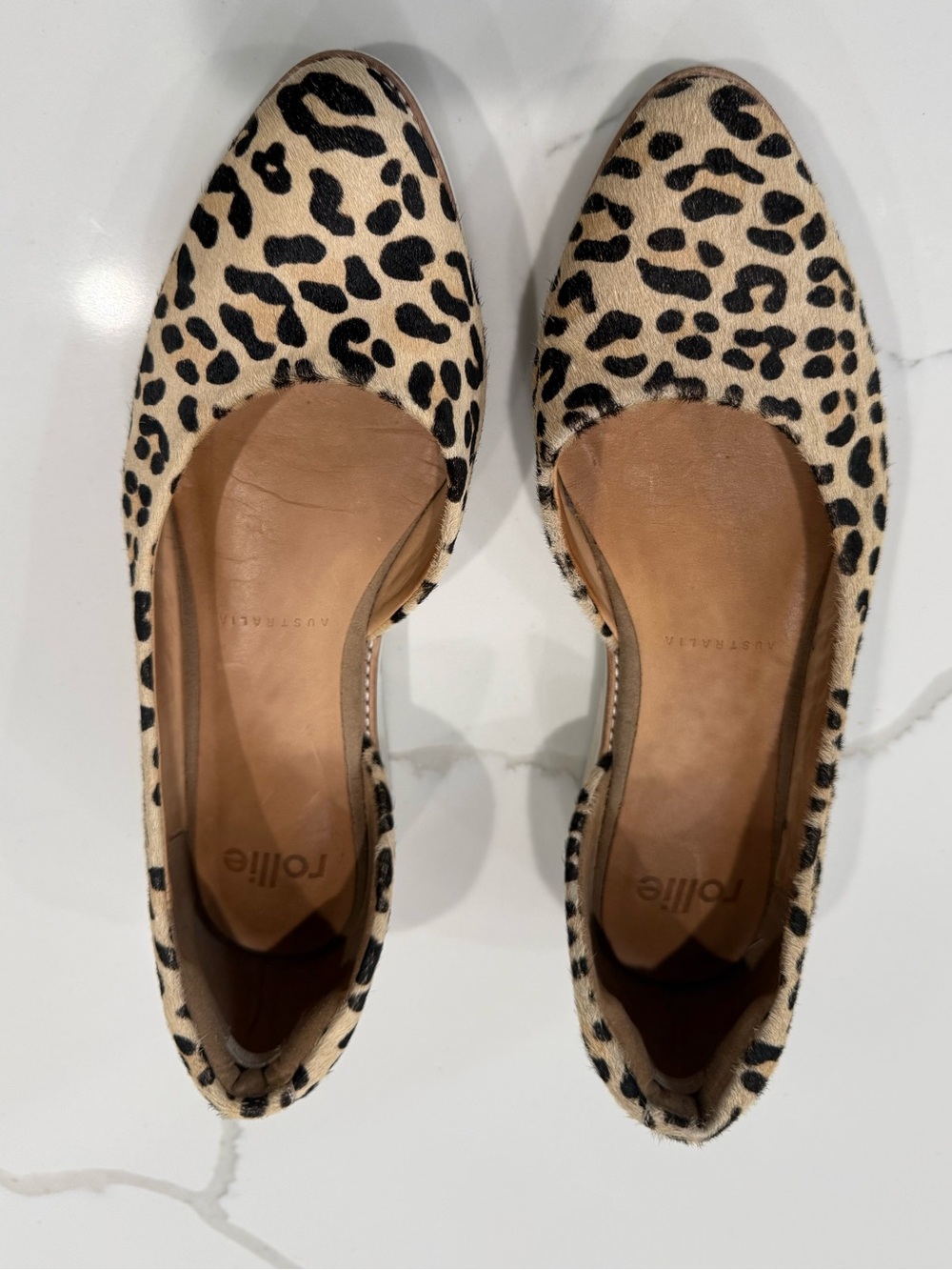 Leopard Print Rollie Flats - Beige/Black
